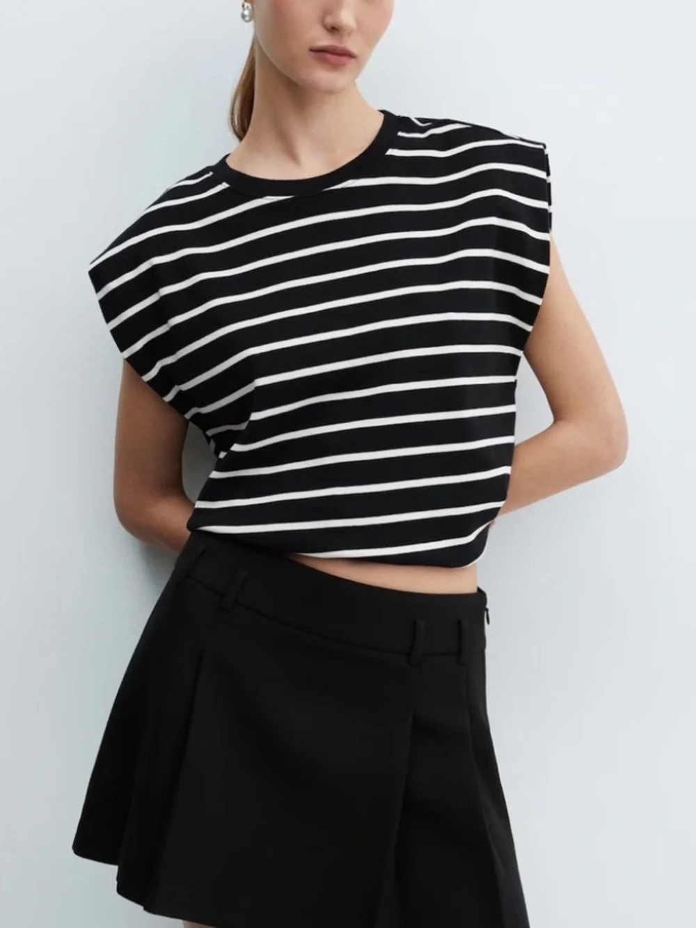 MANGO Stripe Cotton Muscle Tee - Medium